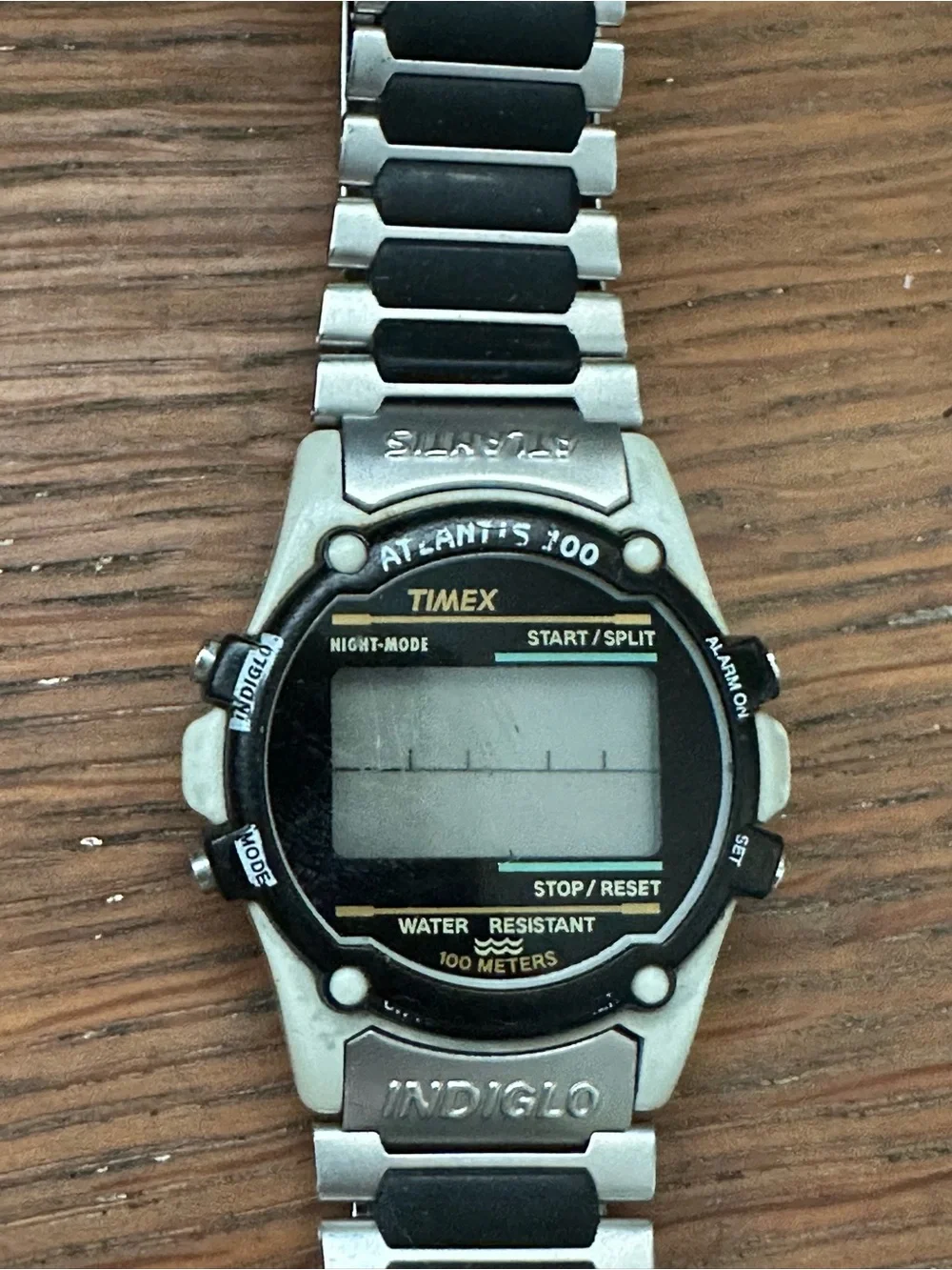 Vintage 2016 Timex Atlantis 100 Water Resistant Watch Men Indiglo Black Silver